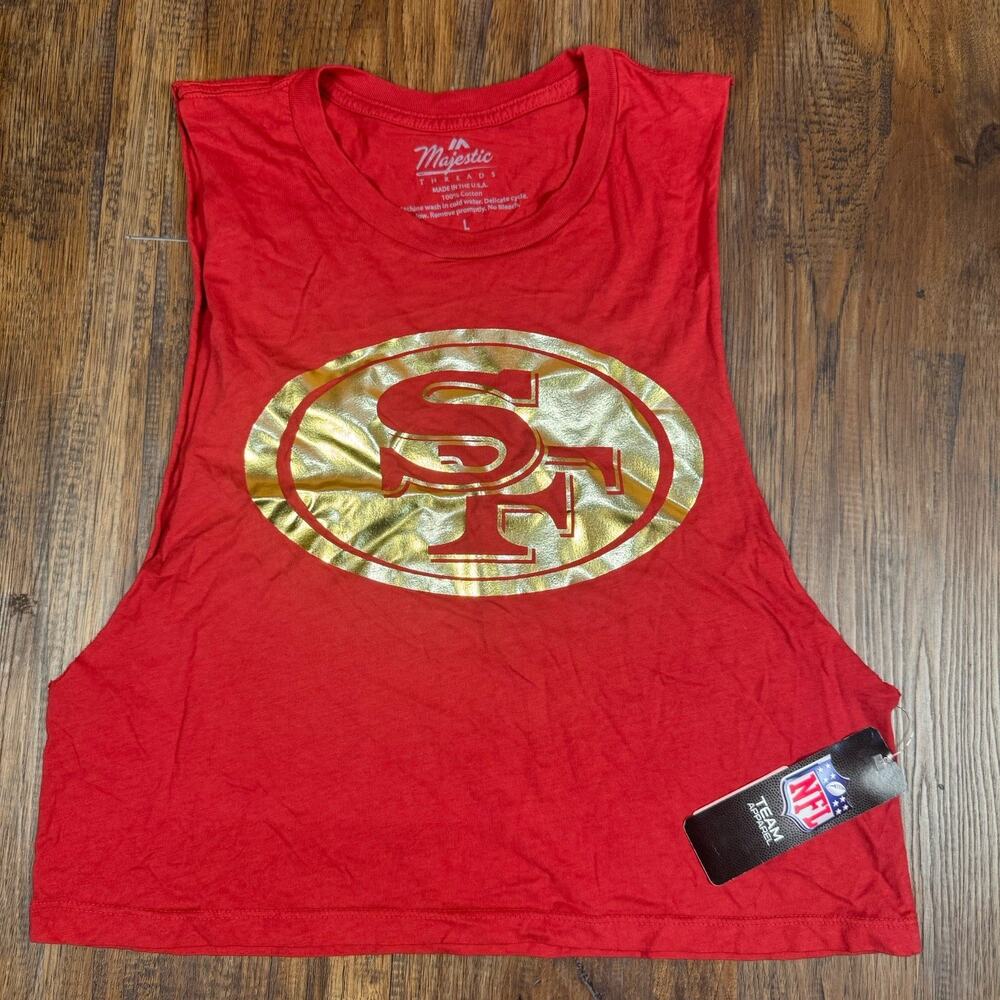 San Francisco 49ers Womens Large NFL Football Majestic Threads Cutoff Foil Tank